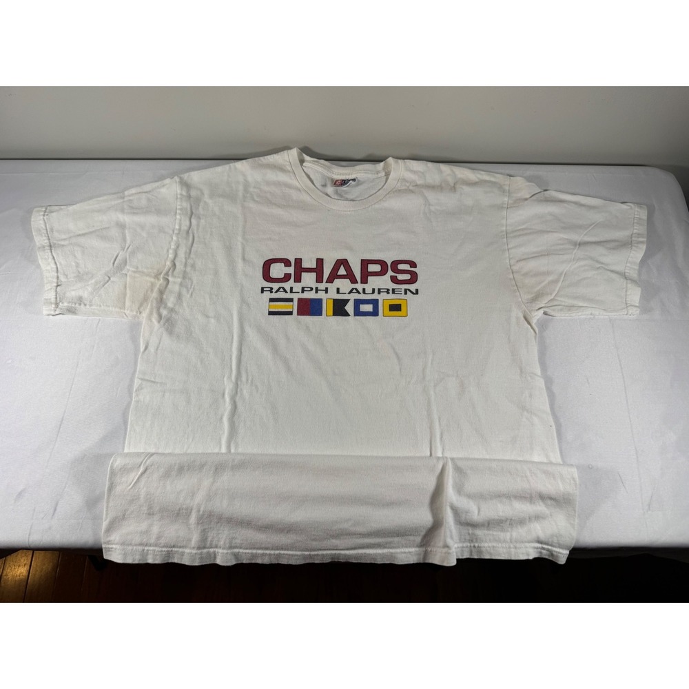 Vintage 90s Chaps Ralph Lauren Nautical Signal Flag T-Shirt White Mens Large